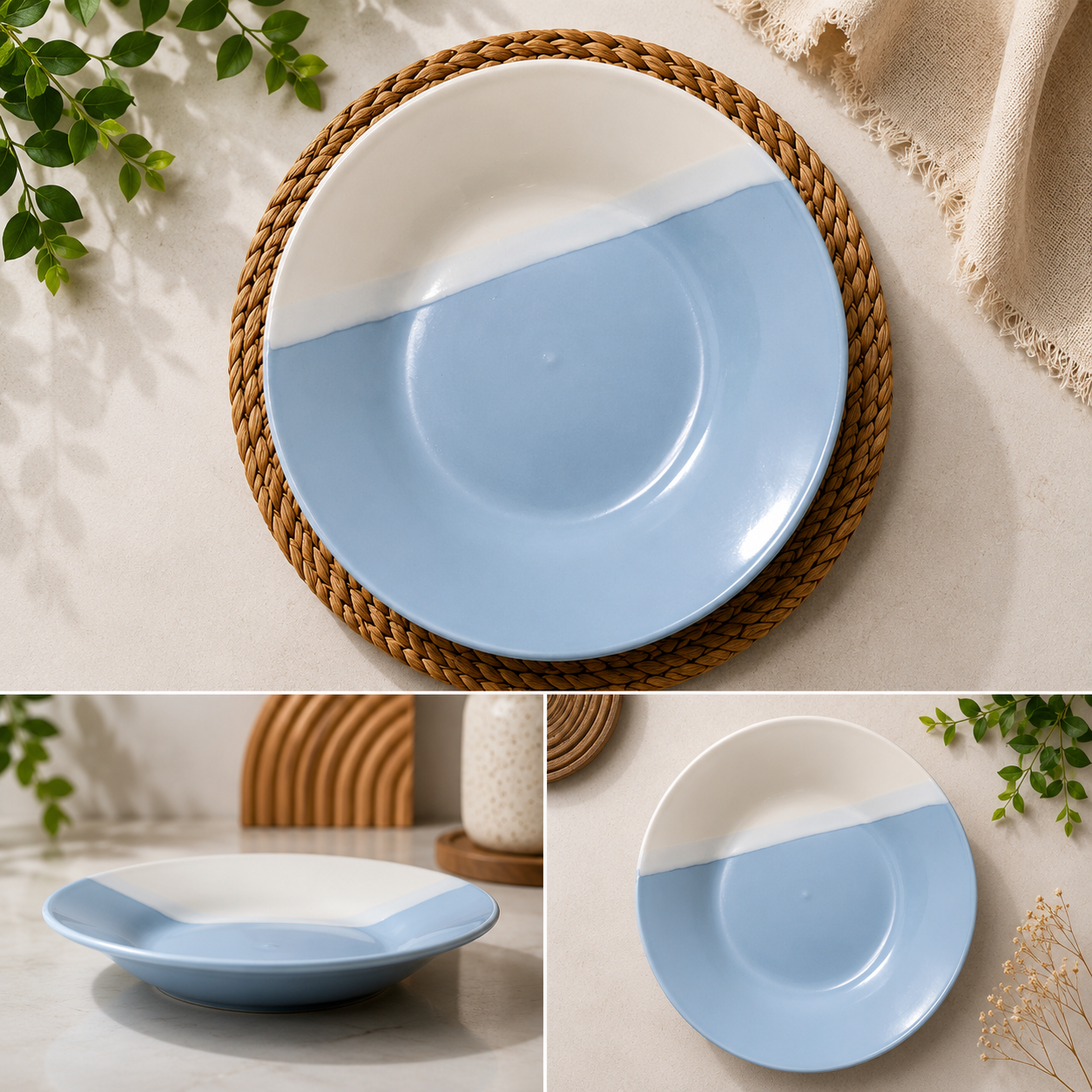 Piring Dua Warna Twotone 21cm — biru