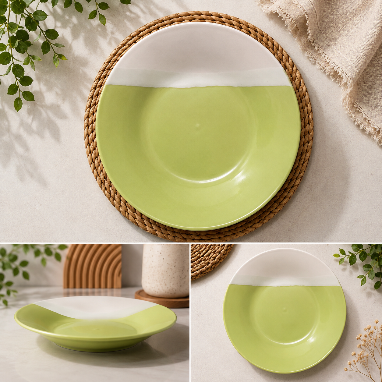 Piring Dua Warna Twotone 21cm — hijau