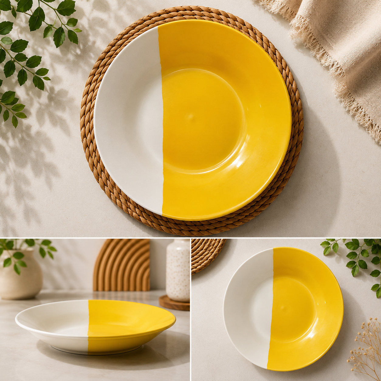 Piring Dua Warna Twotone 21cm — Kuning