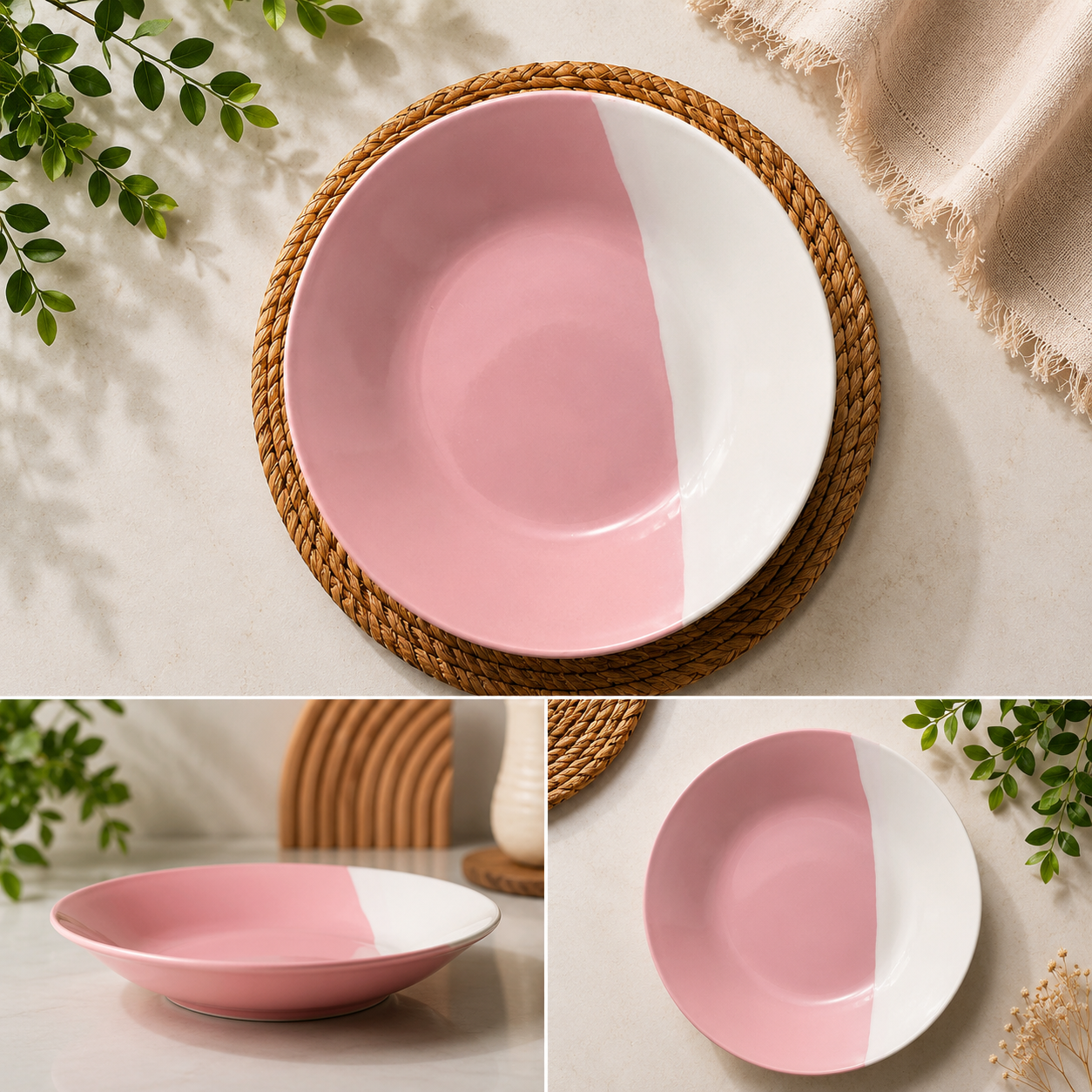Piring Dua Warna Twotone 21cm — pink