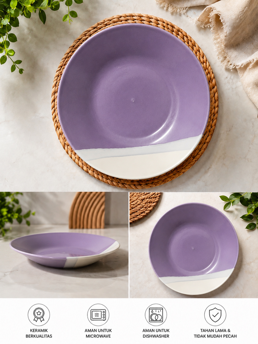 Piring Dua Warna Twotone 21cm — Ungu